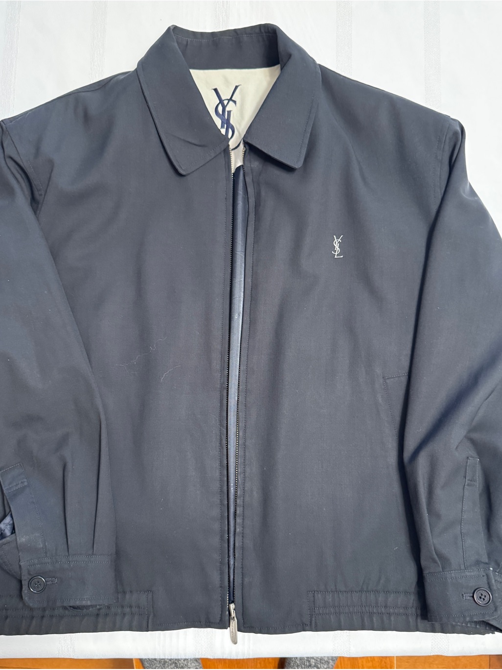 Vintage Yves Saint Laurent Goldentex Super 120s Wool Harrington Jacket Large